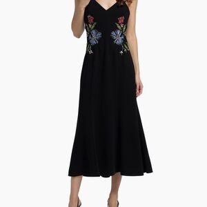 Cinq à Sept Black Dress with Floral Embroidery